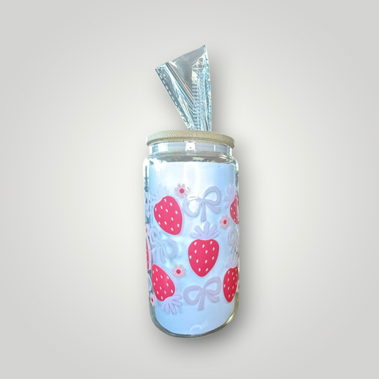 Strawberry & Bows Glass Tumbler 🍓🎀