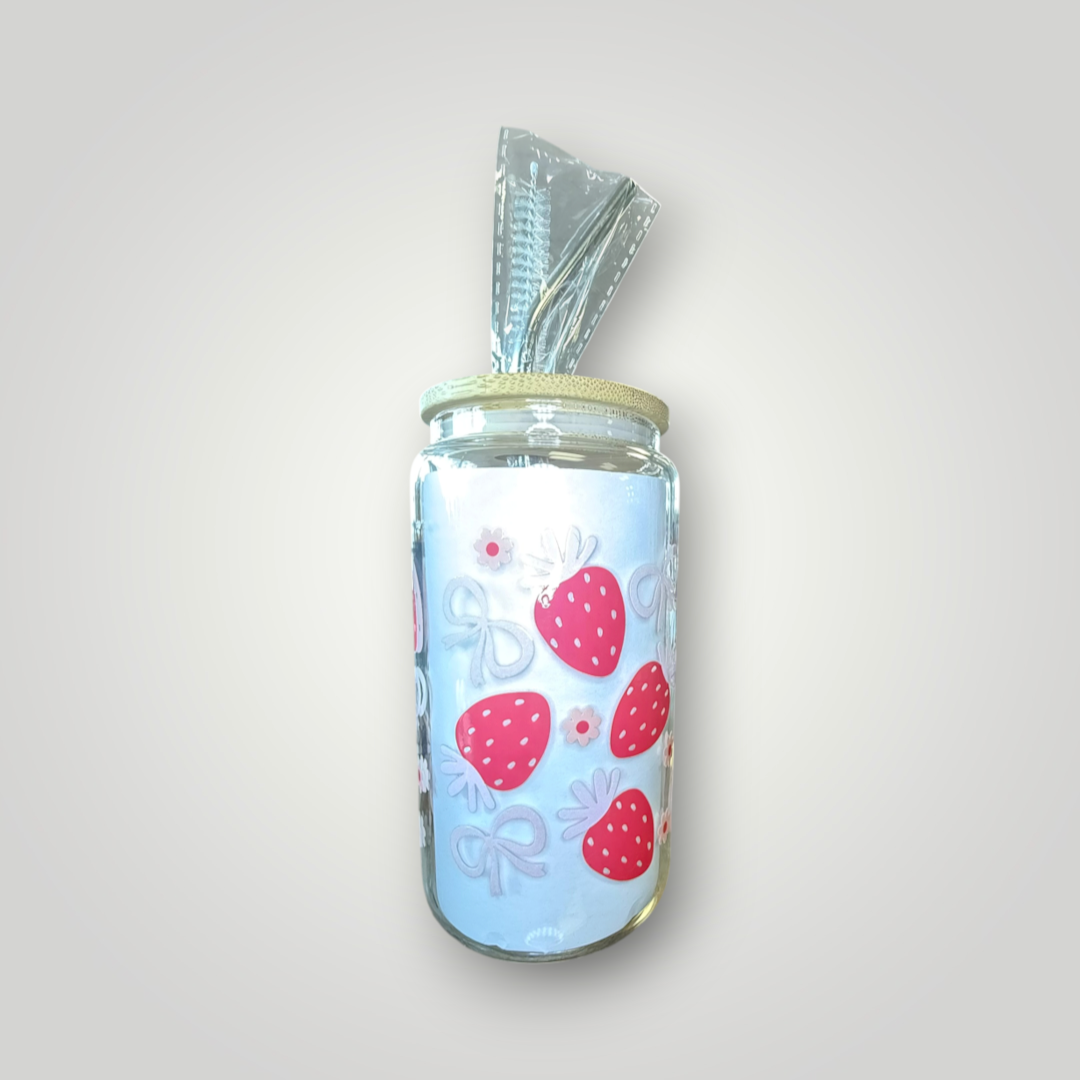 Strawberry & Bows Glass Tumbler 🍓🎀