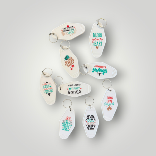 Western & Cowgirl Retro Motel Keychain Collection