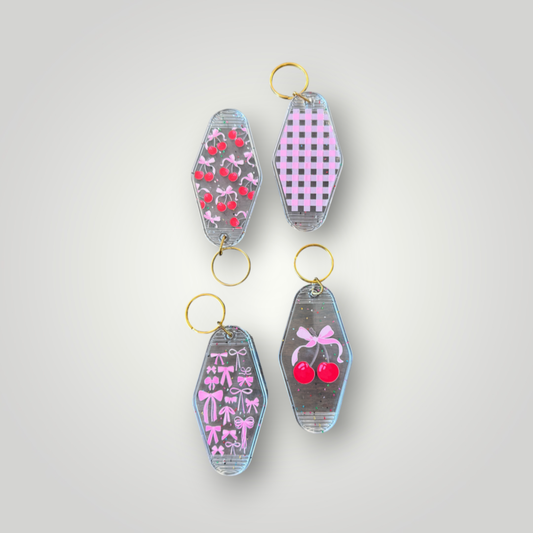 Clear Cherries & Bows Retro Motel Keychain Collection