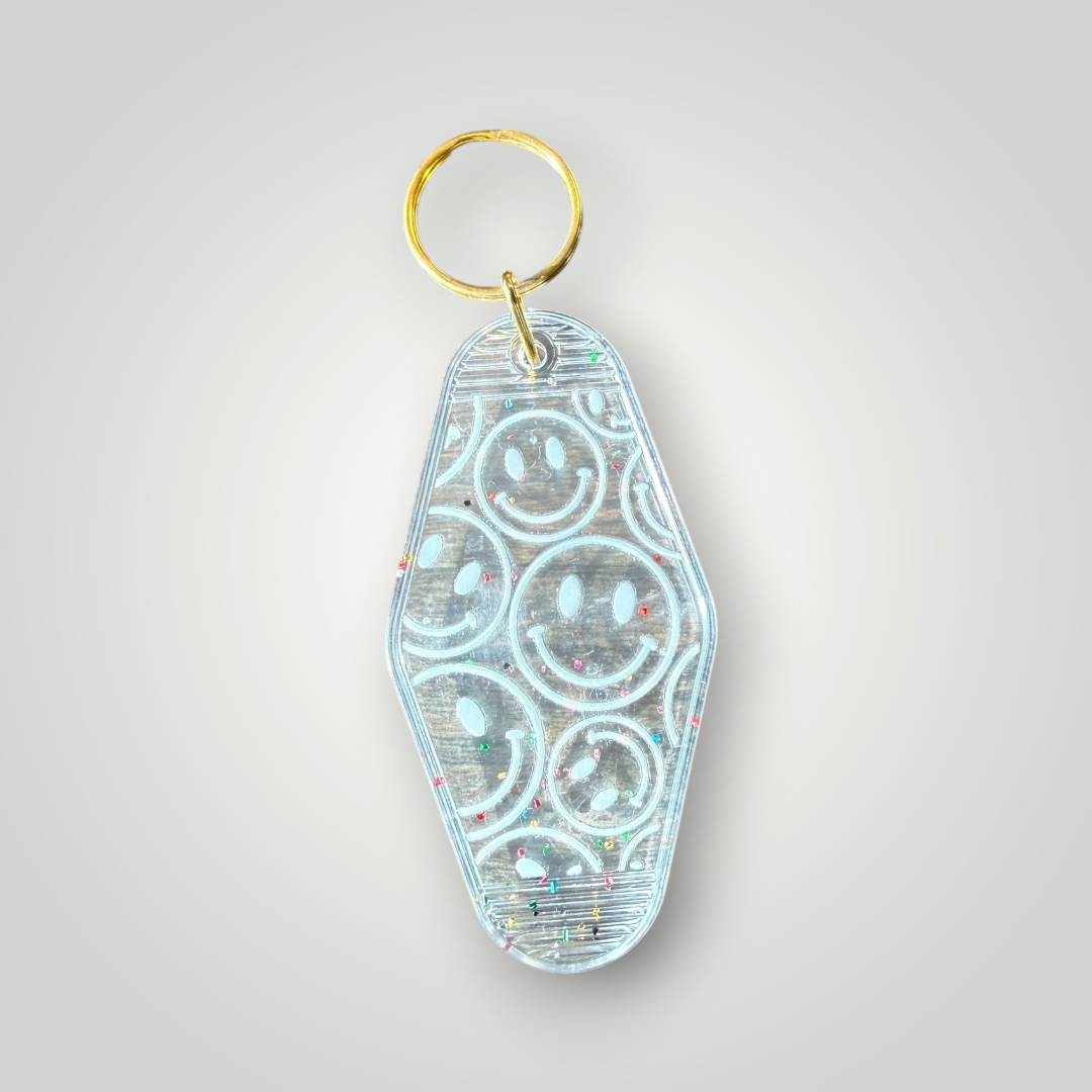 Clear Sparkle Good Vibes Retro Motel Keychain Collection