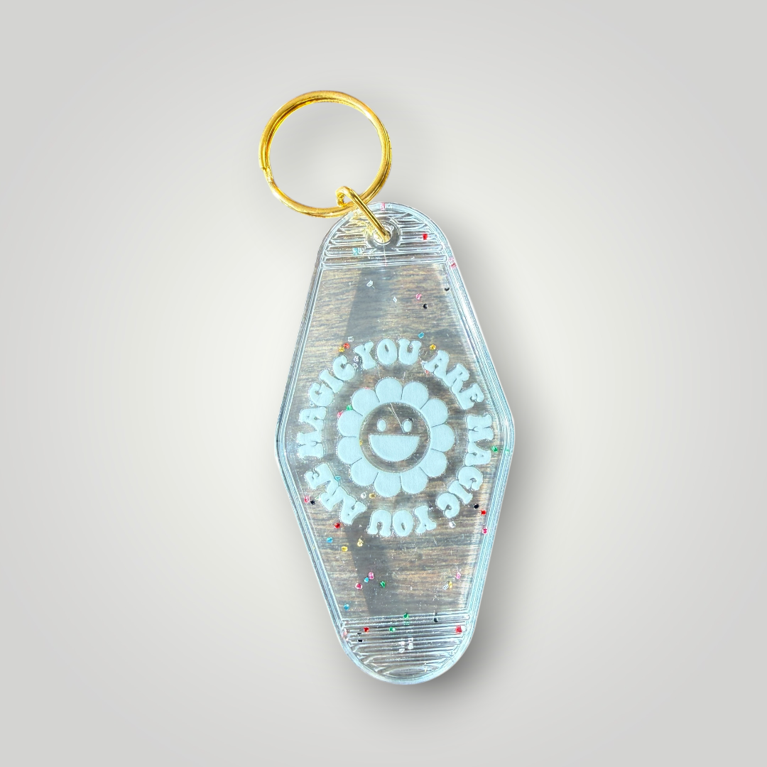 Clear Sparkle Good Vibes Retro Motel Keychain Collection