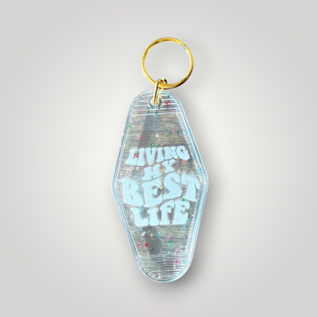 Clear Sparkle Good Vibes Retro Motel Keychain Collection