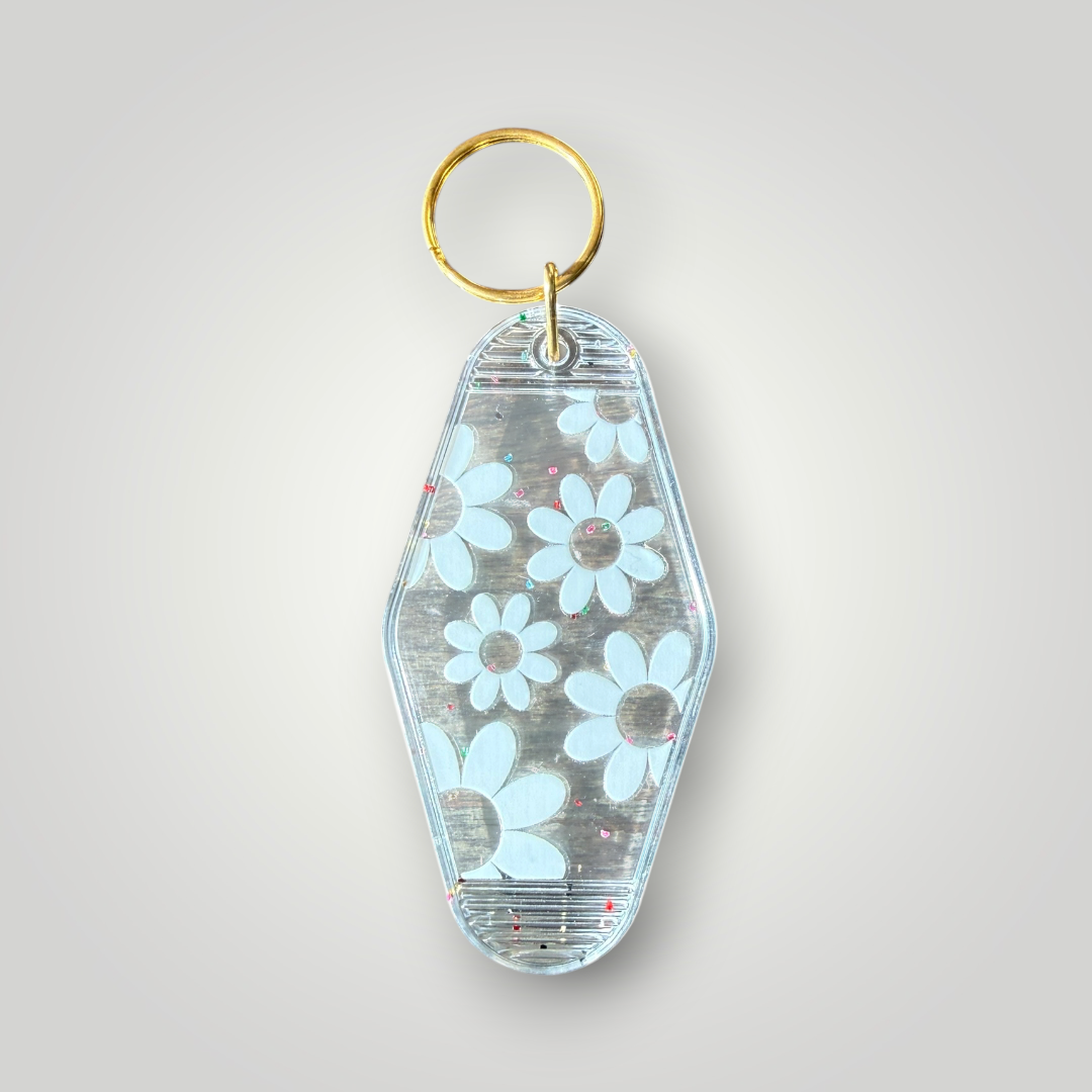 Clear Sparkle Good Vibes Retro Motel Keychain Collection