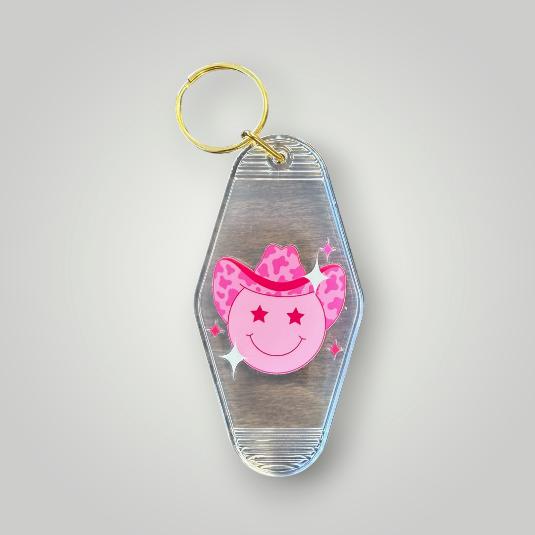 Clear Pink Cowgirl Retro Motel Keychain Collection