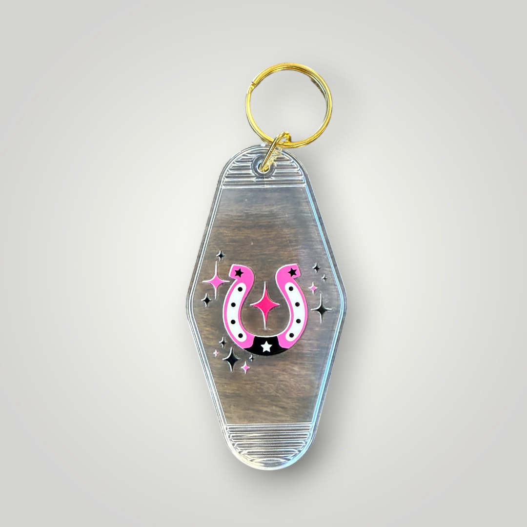 Clear Pink Cowgirl Retro Motel Keychain Collection