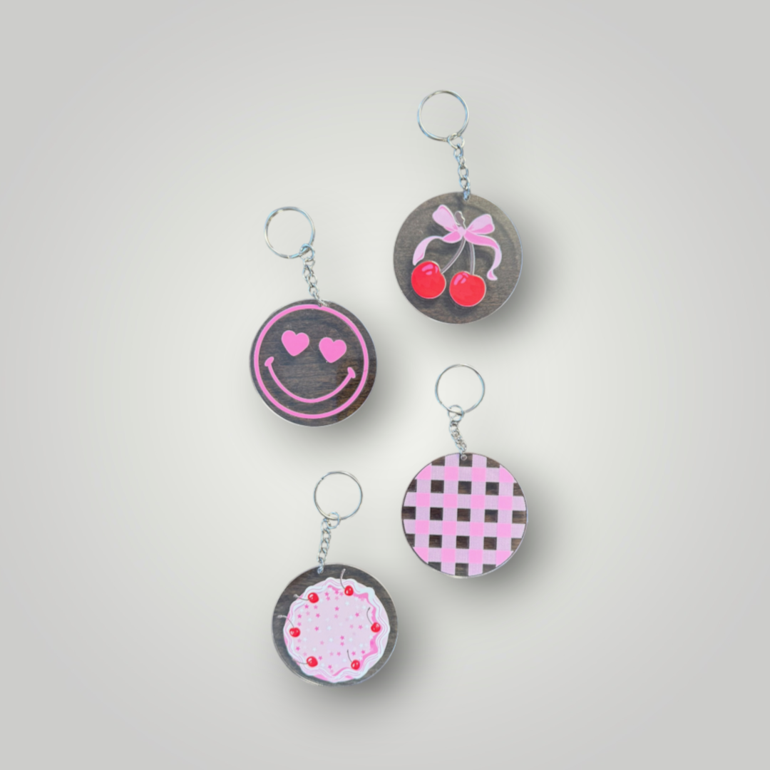 Clear Retro Girly Round Keychain Collection