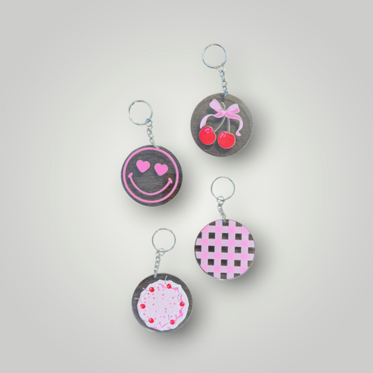 Clear Retro Girly Round Keychain Collection