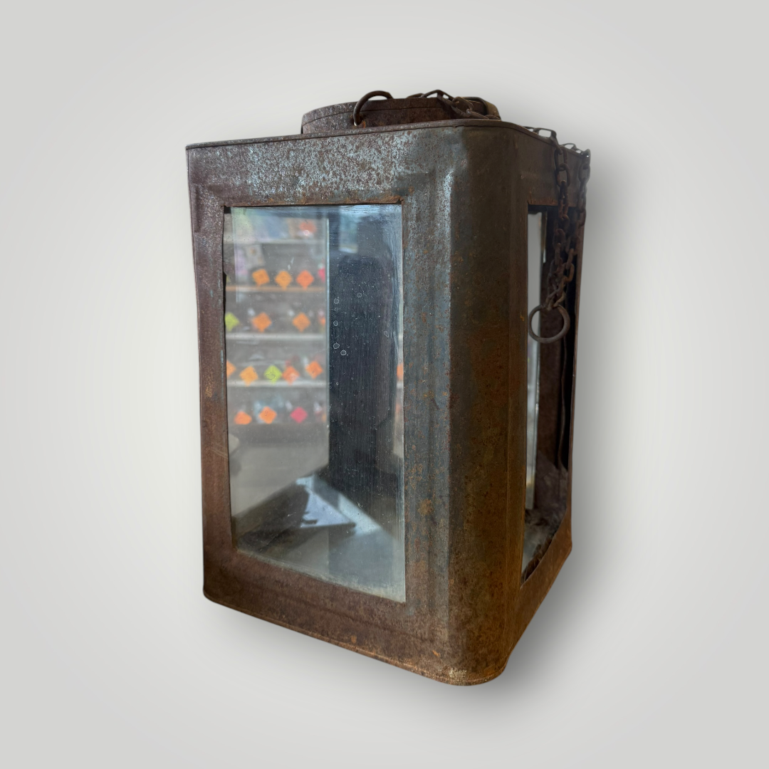 Vintage Rustic Metal & Glass Hanging Lantern