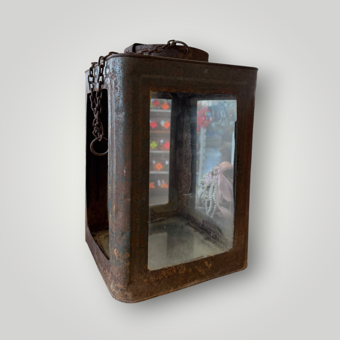 Vintage Rustic Metal & Glass Hanging Lantern