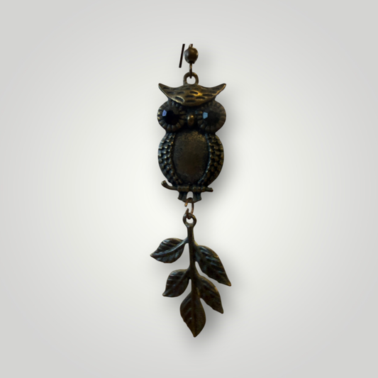 Antique Bronze Owl & Leaf Dangle Earrings