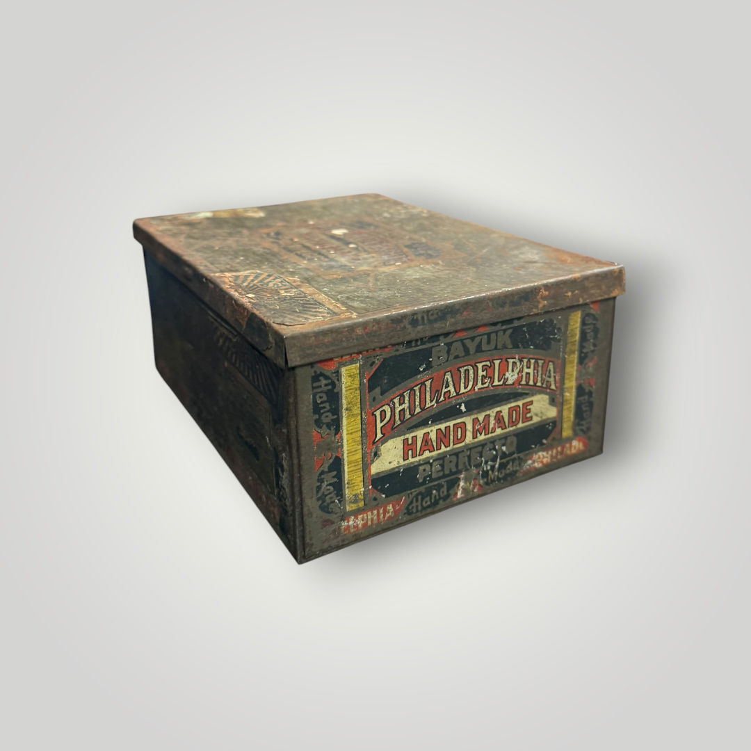Antique Bayuk Philadelphia Hand Made Perfecto Cigar Tin — c. 1920s–1930s