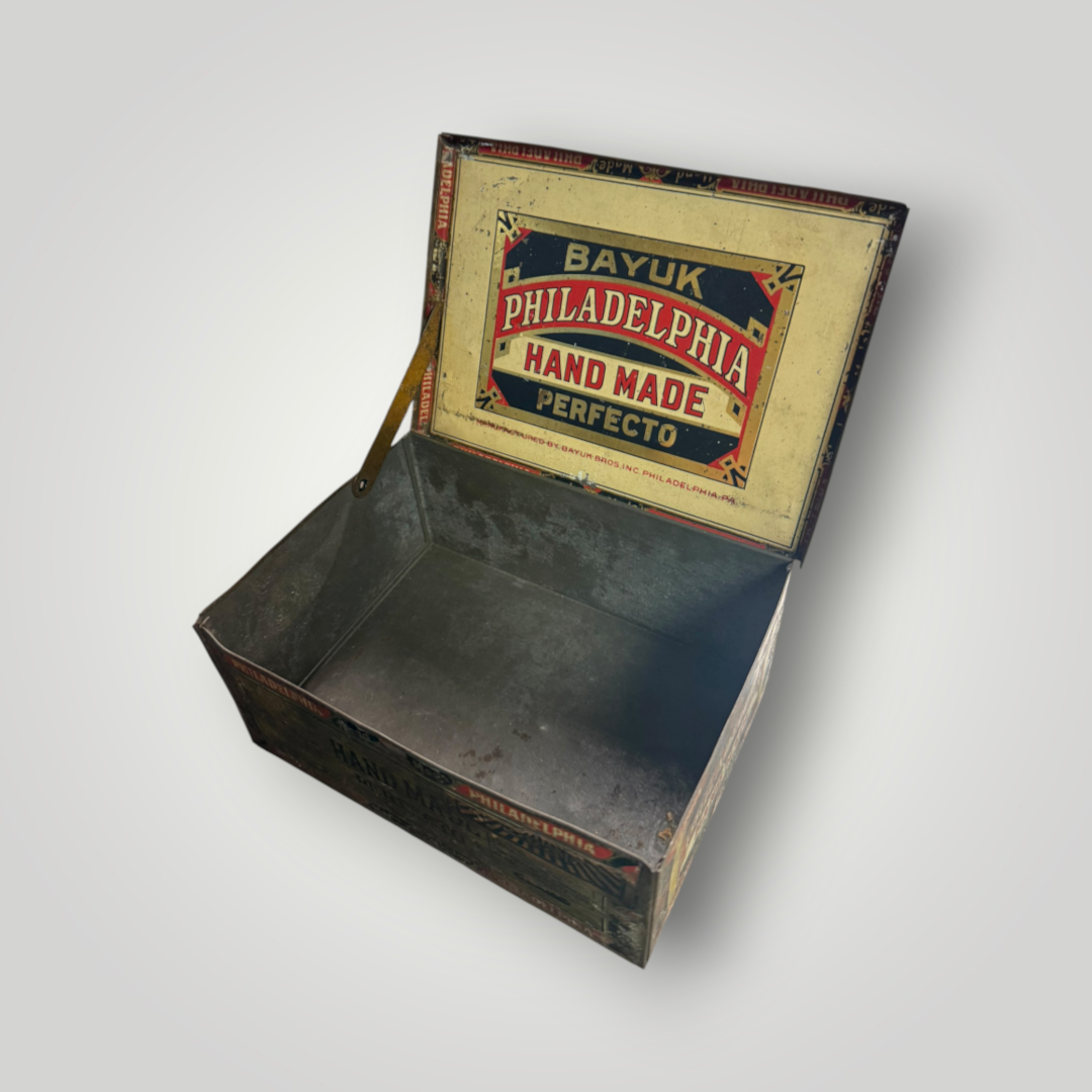 Antique Bayuk Philadelphia Hand Made Perfecto Cigar Tin — c. 1920s–1930s