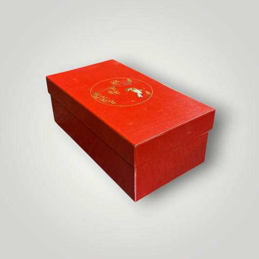 Vintage Made in Japan Red Decorative Box with Bird & Bamboo