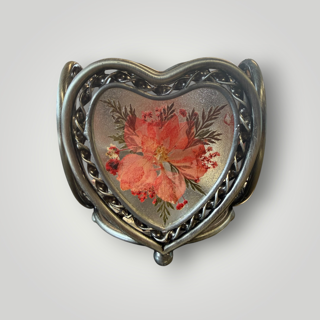 Vintage Pressed Flower Heart Votive Candle Holder