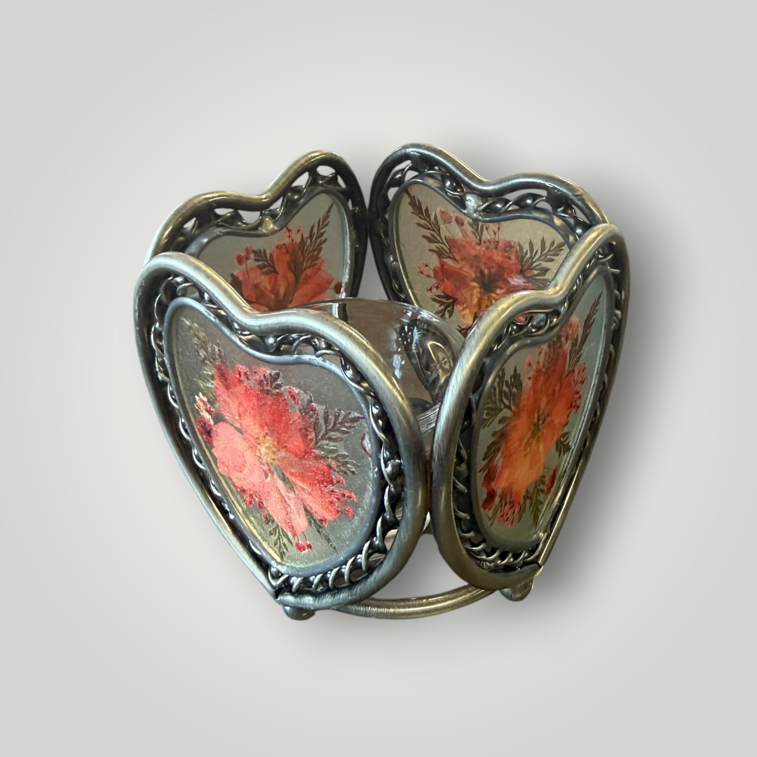 Vintage Pressed Flower Heart Votive Candle Holder