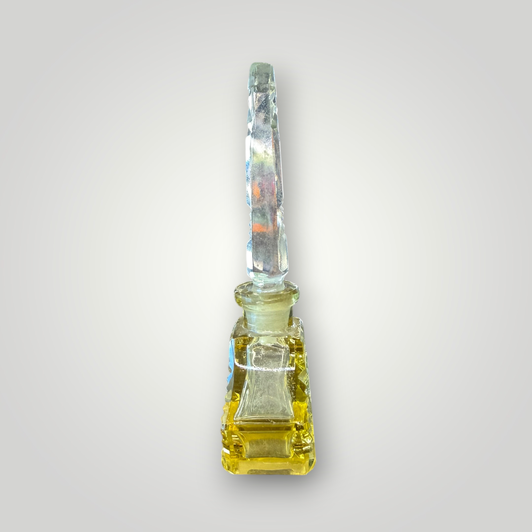 Vintage Yellow Cut Glass Perfume Bottle with Clear Stopper