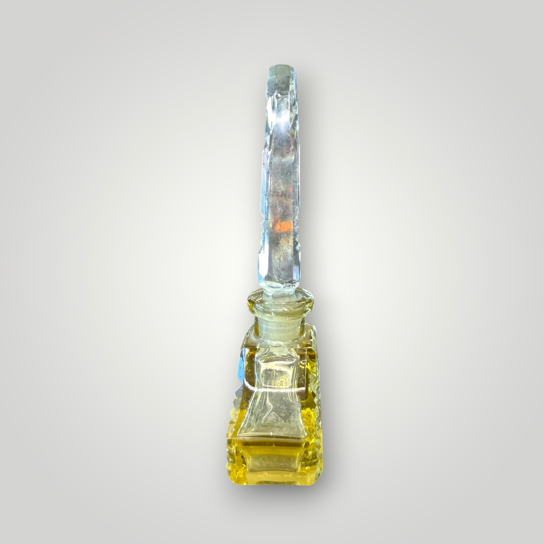 Vintage Yellow Cut Glass Perfume Bottle with Clear Stopper
