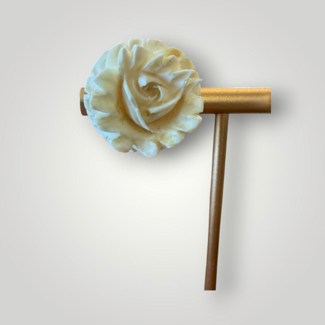Vintage Ivory-Tone Carved Rose Clip-On Earrings