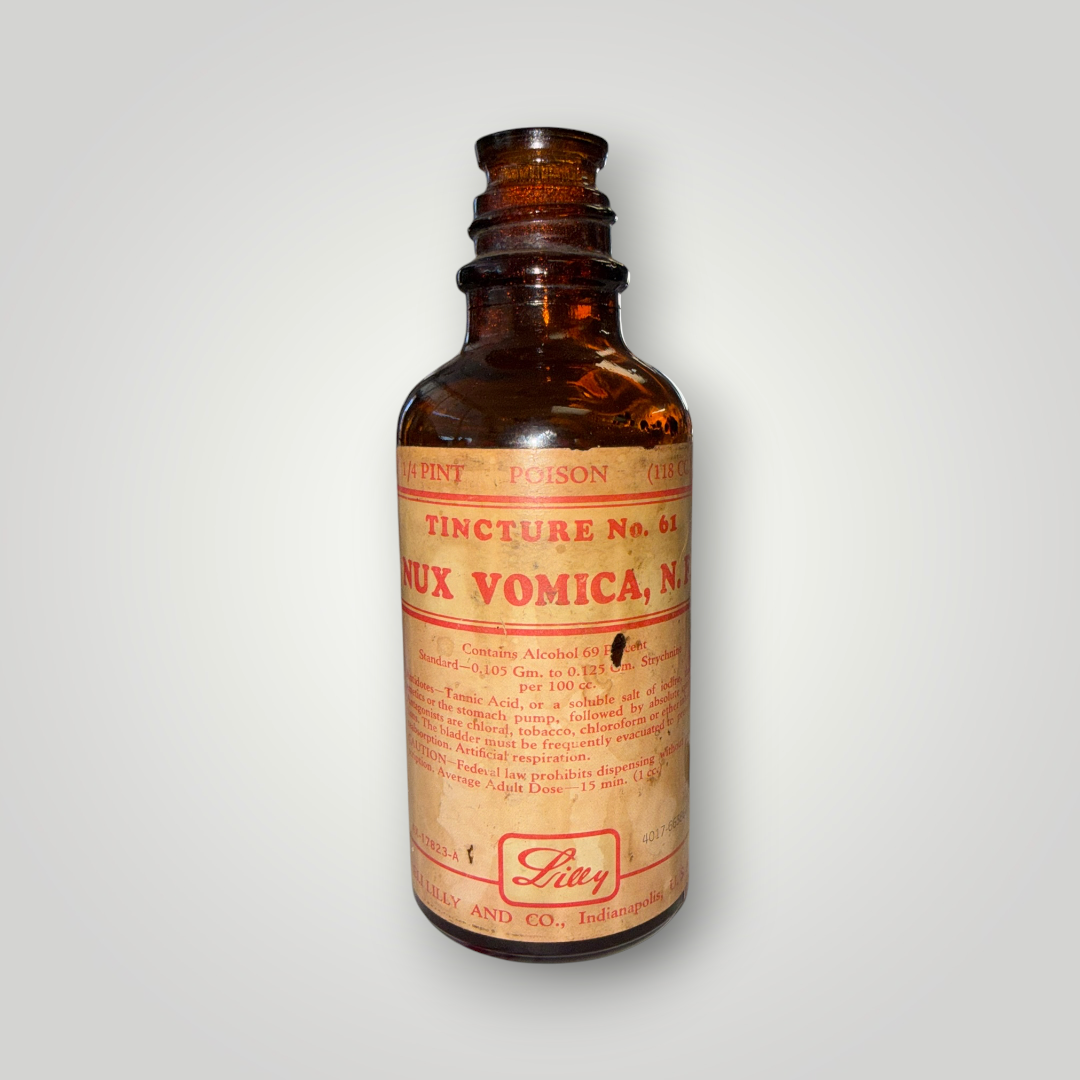 Vintage Eli Lilly Nux Vomica POISON Amber Medicine Bottle – Empty