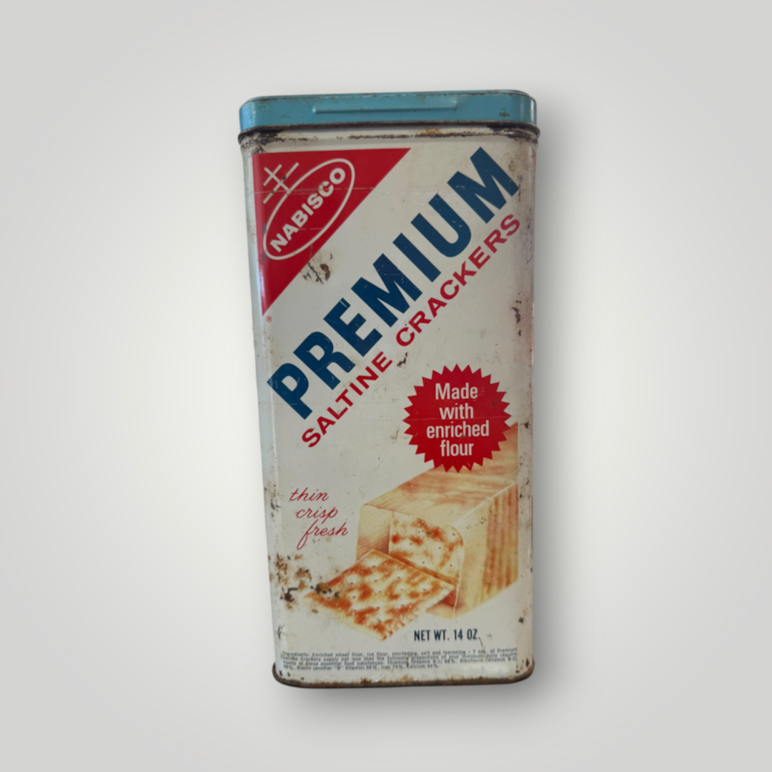 Vintage 1960s Nabisco Premium Saltine Crackers Tin – Turquoise Lid