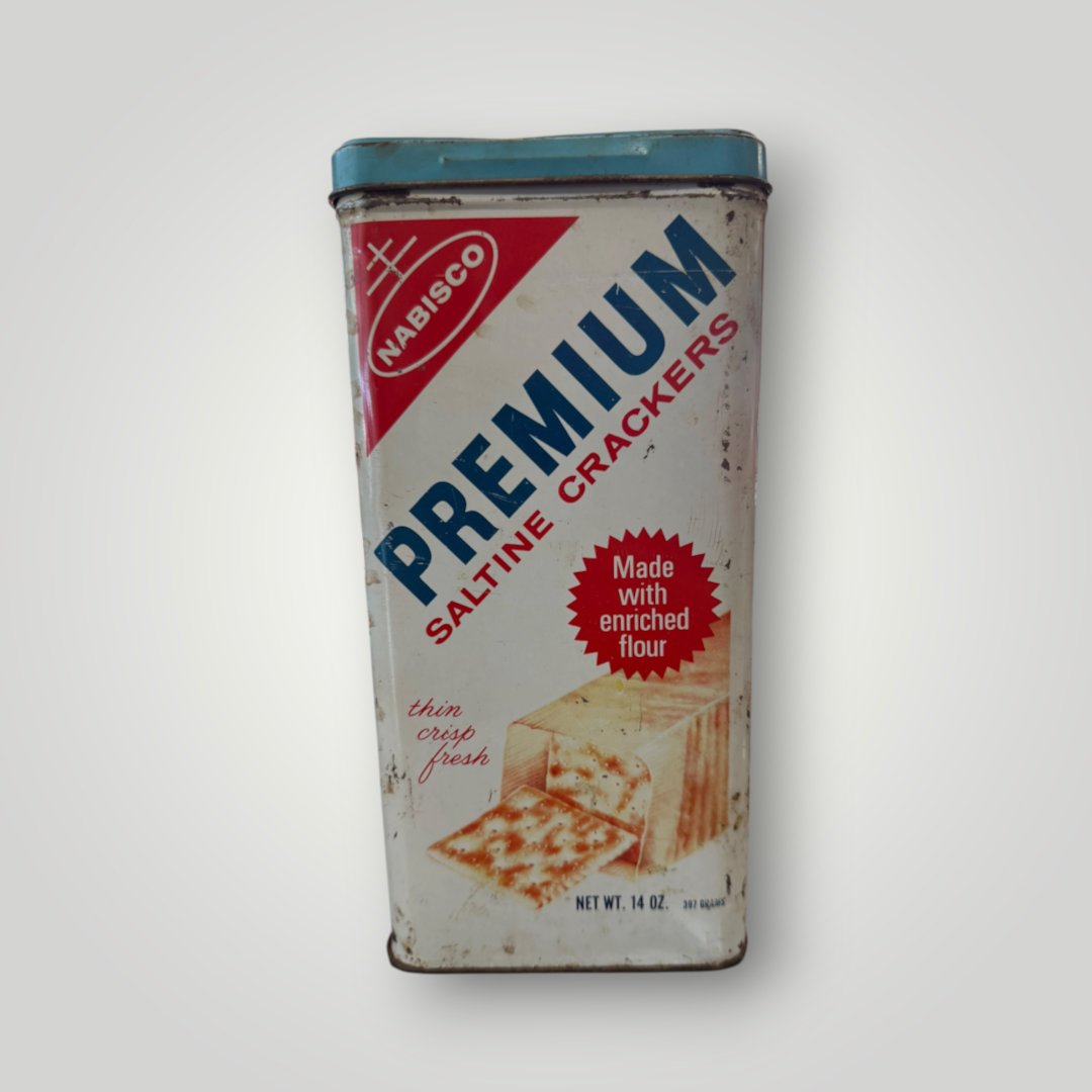 Vintage 1960s Nabisco Premium Saltine Crackers Tin – Turquoise Lid