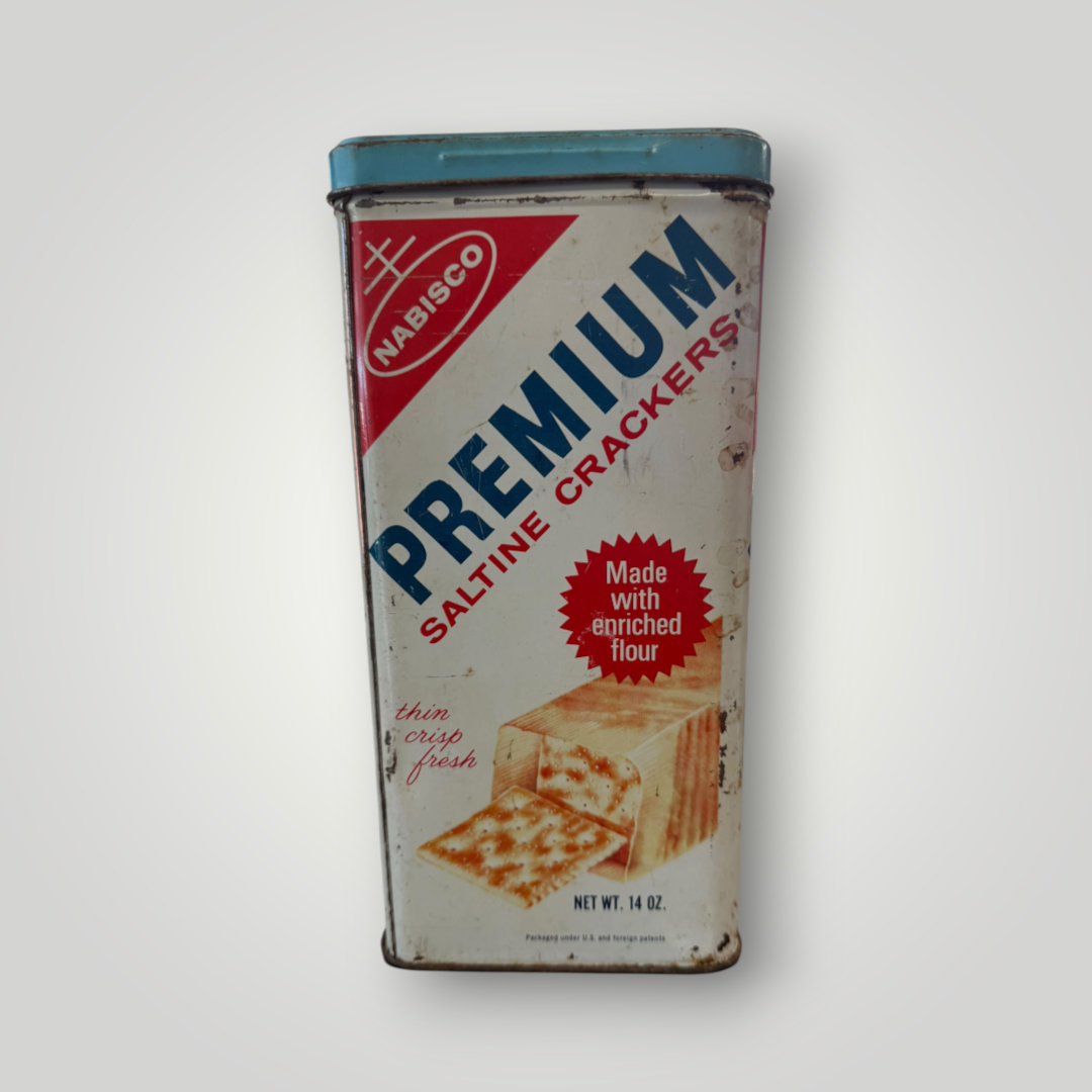 Vintage 1960s Nabisco Premium Saltine Crackers Tin – Turquoise Lid