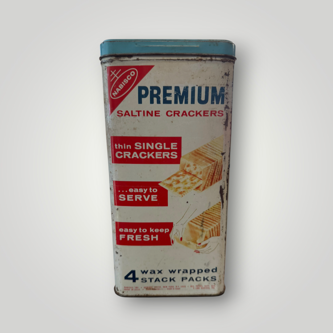 Vintage 1960s Nabisco Premium Saltine Crackers Tin – Turquoise Lid