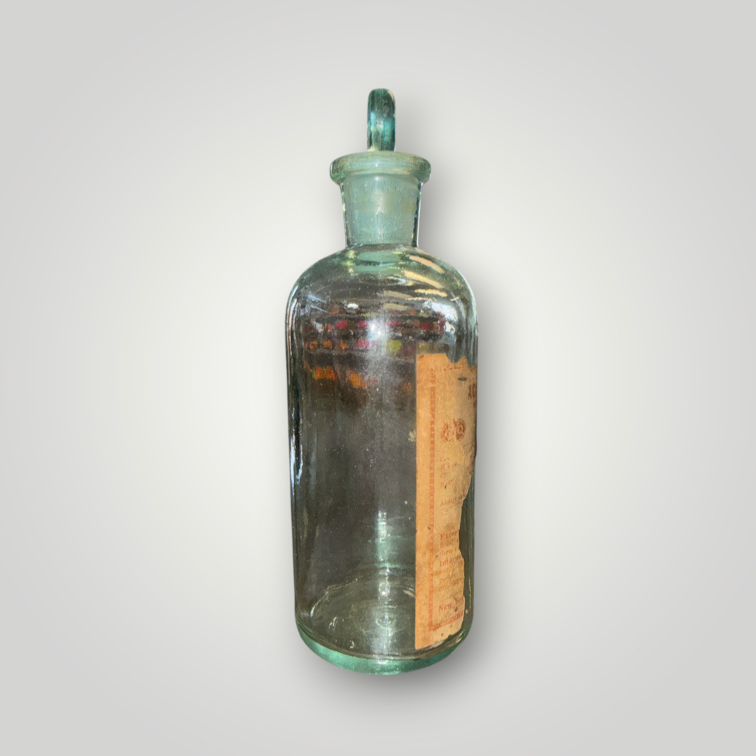 Antique Aqua Glass POISON Acid Apothecary Bottle with Glass Stopper