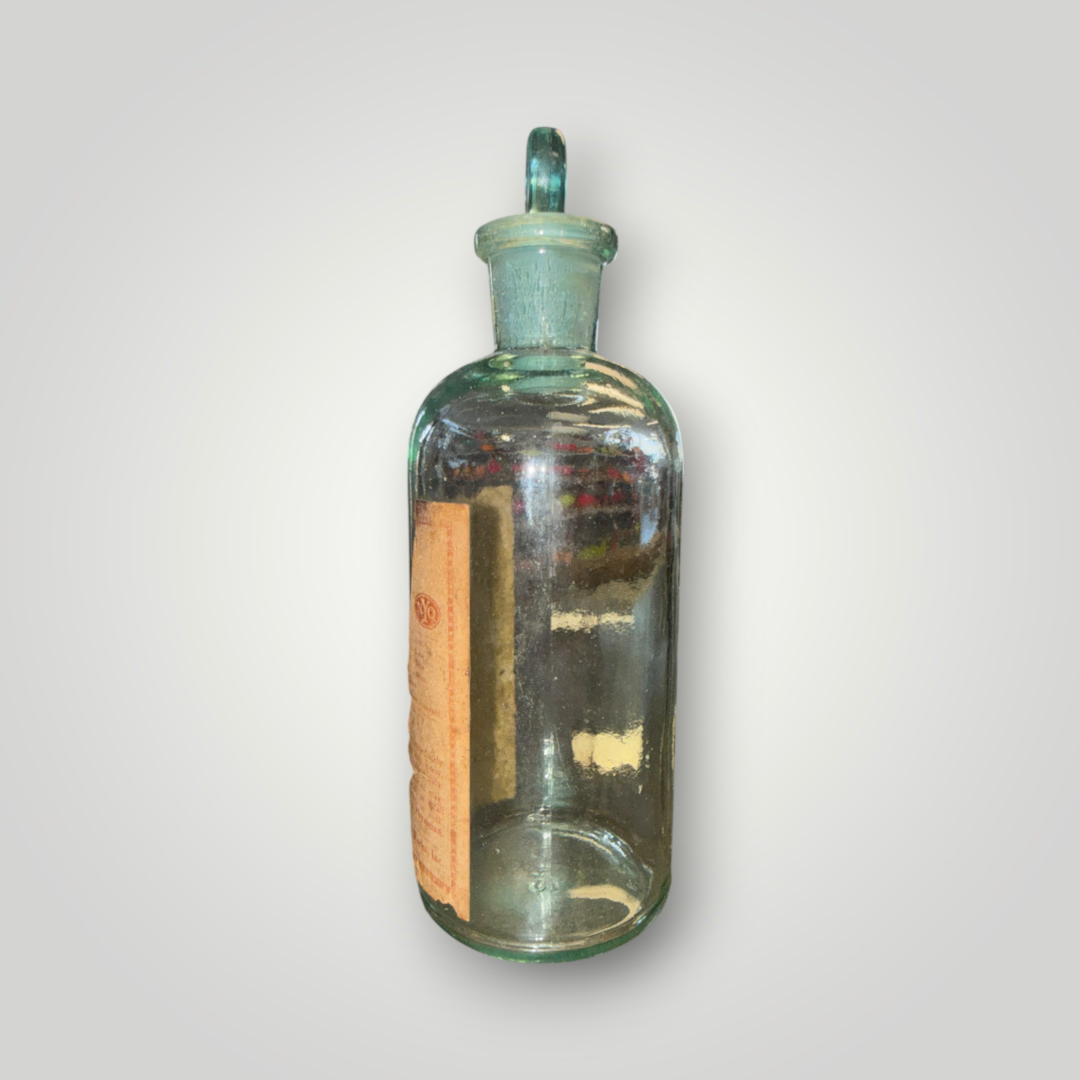 Antique Aqua Glass POISON Acid Apothecary Bottle with Glass Stopper