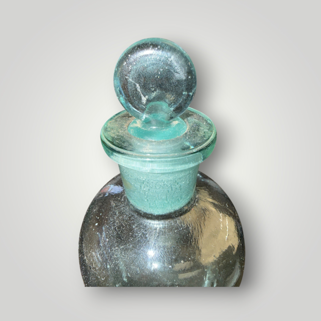 Antique Aqua Glass POISON Acid Apothecary Bottle with Glass Stopper
