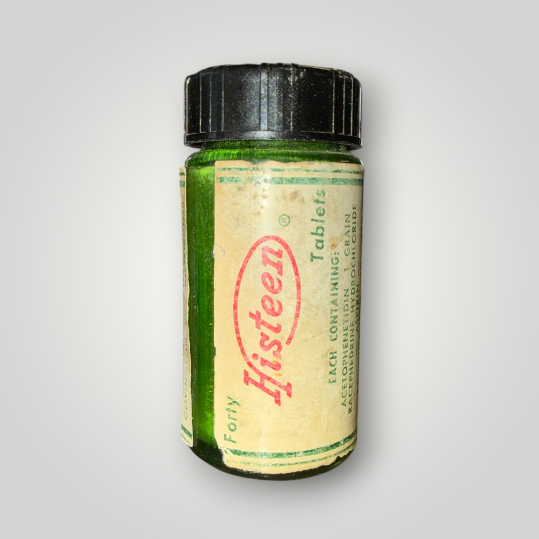 Vintage Histeen Tablets Green Medicine Bottle – Kenton Pharmaceutical Co.