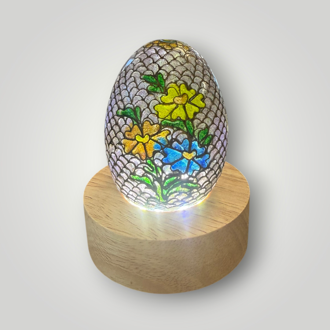 Translucent Cloisonné-Style Floral Decorative Egg – 2.25"