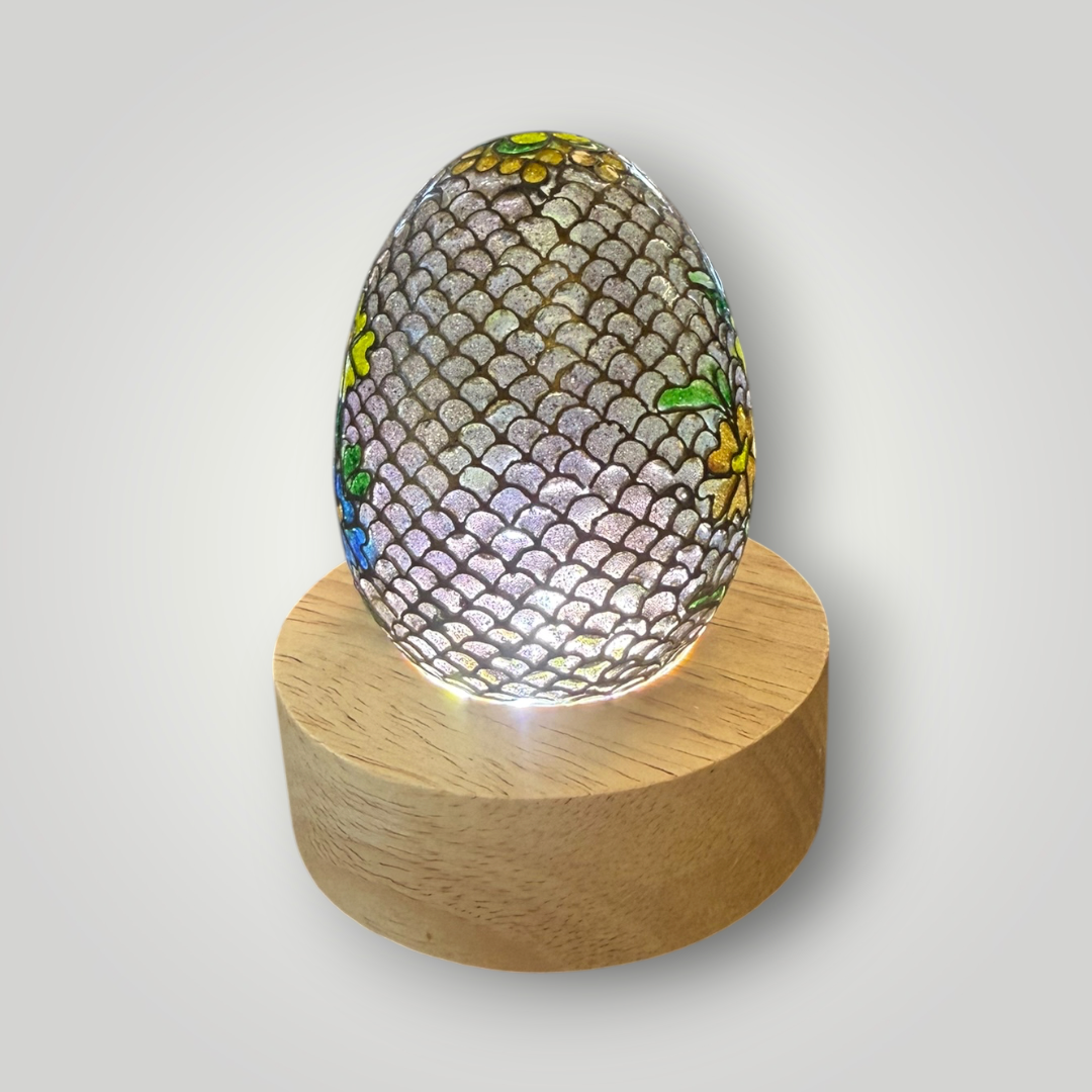 Translucent Cloisonné-Style Floral Decorative Egg – 2.25"