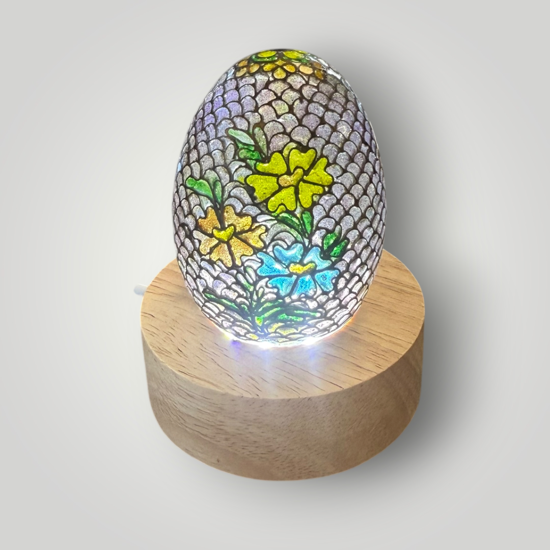 Translucent Cloisonné-Style Floral Decorative Egg – 2.25"