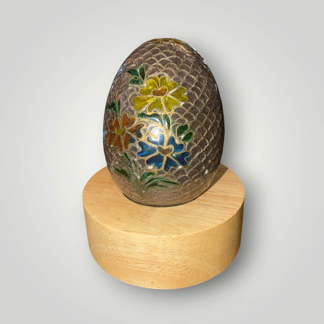 Translucent Cloisonné-Style Floral Decorative Egg – 2.25"