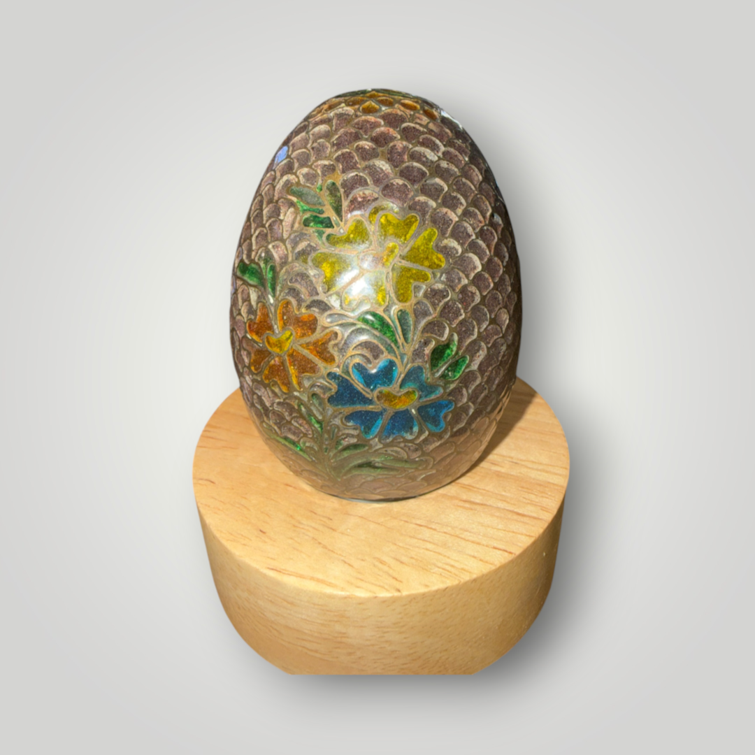 Translucent Cloisonné-Style Floral Decorative Egg – 2.25"