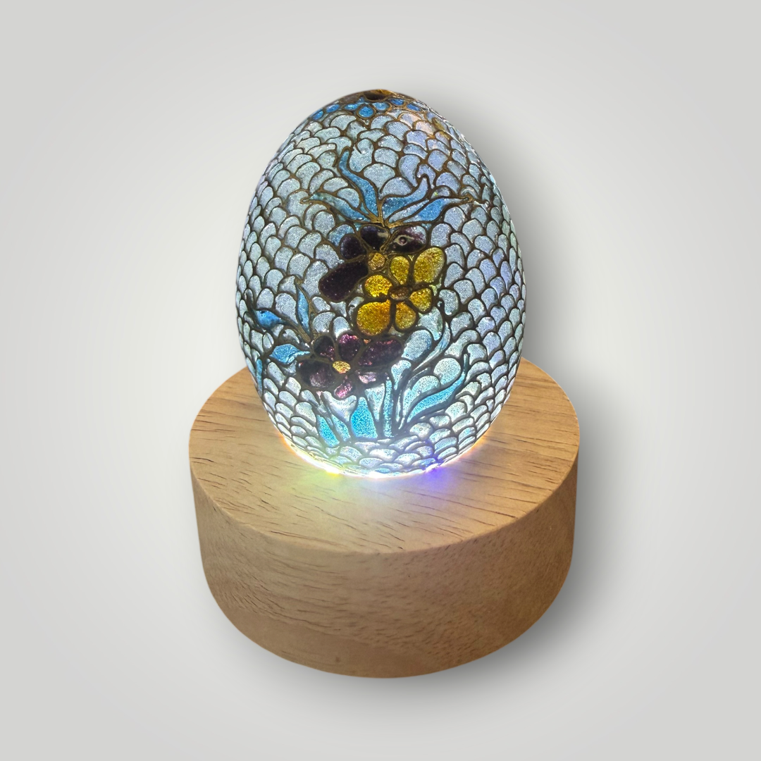 Translucent Cloisonné-Style Blue Floral Decorative Egg – 2.25"