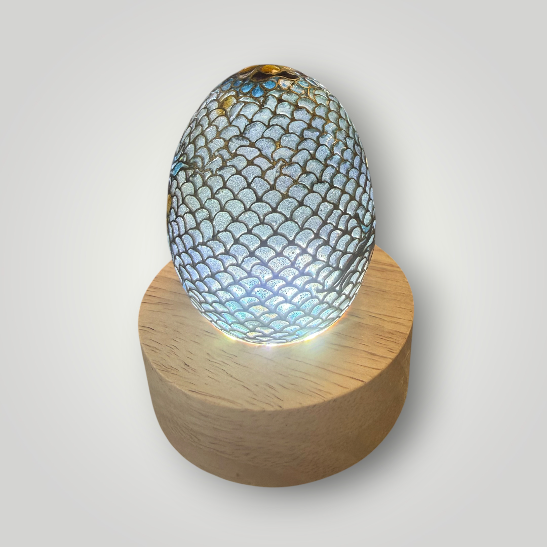 Translucent Cloisonné-Style Blue Floral Decorative Egg – 2.25"