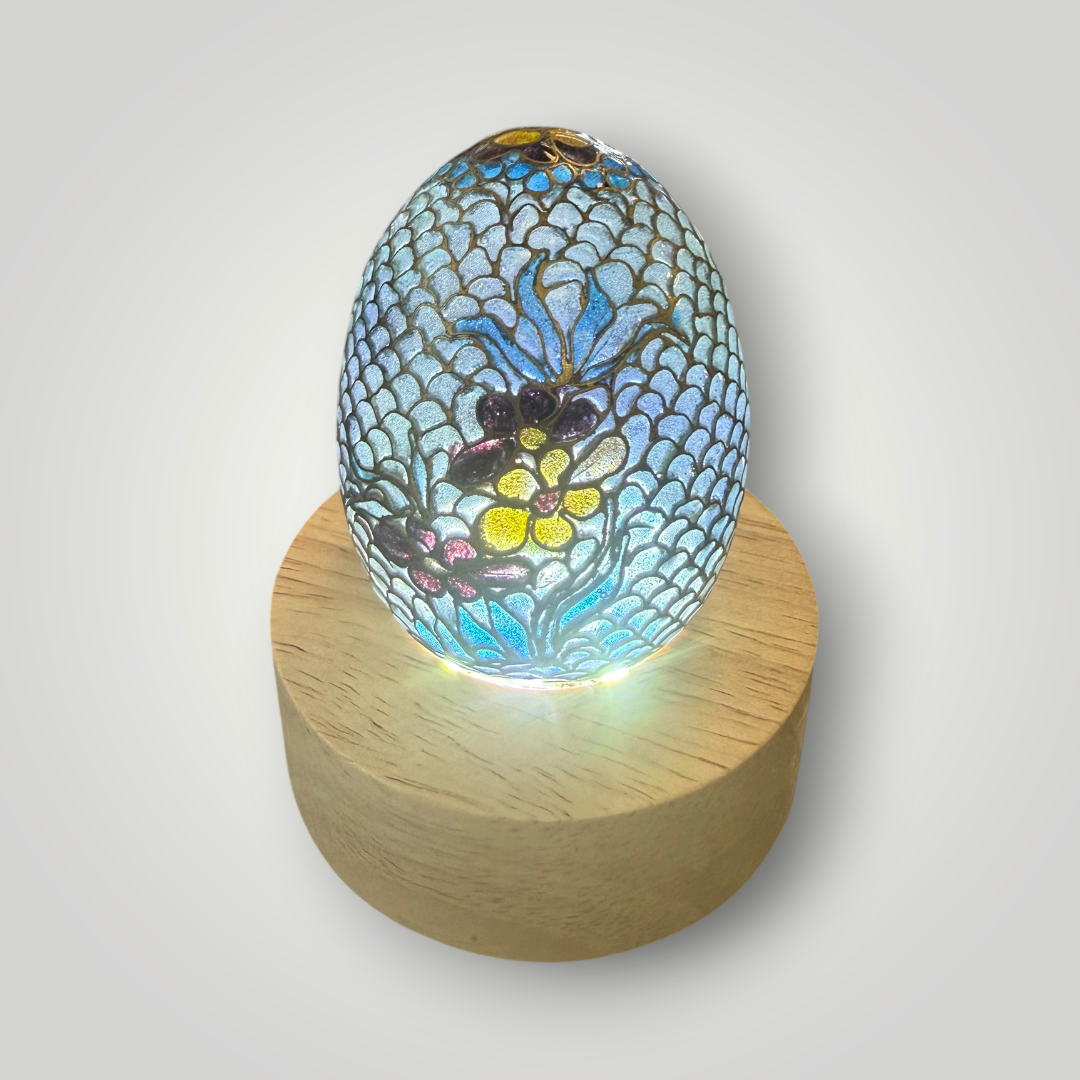 Translucent Cloisonné-Style Blue Floral Decorative Egg – 2.25"