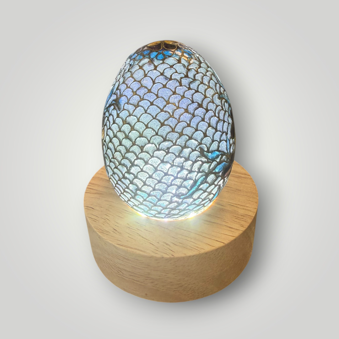 Translucent Cloisonné-Style Blue Floral Decorative Egg – 2.25"