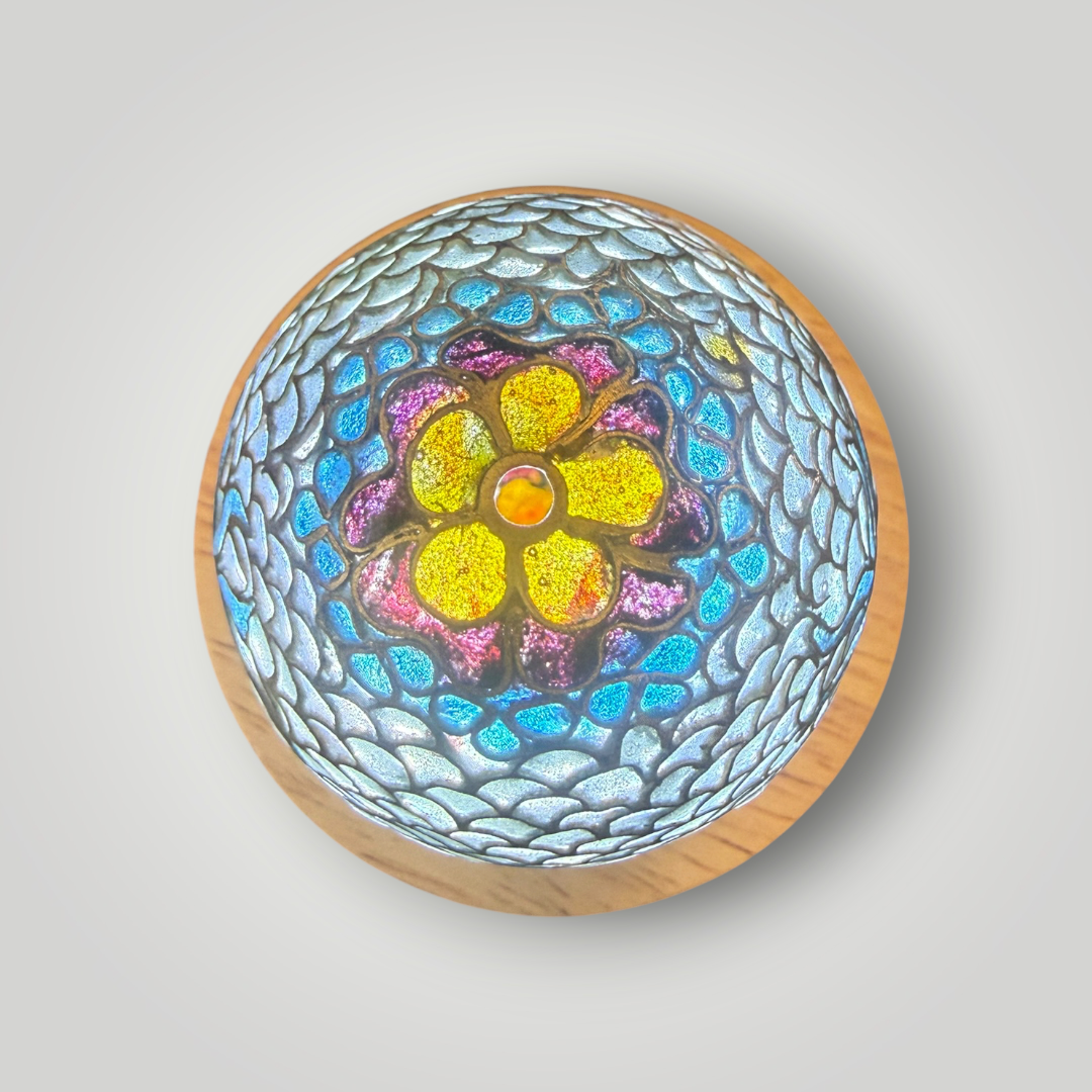 Translucent Cloisonné-Style Blue Floral Decorative Egg – 2.25"