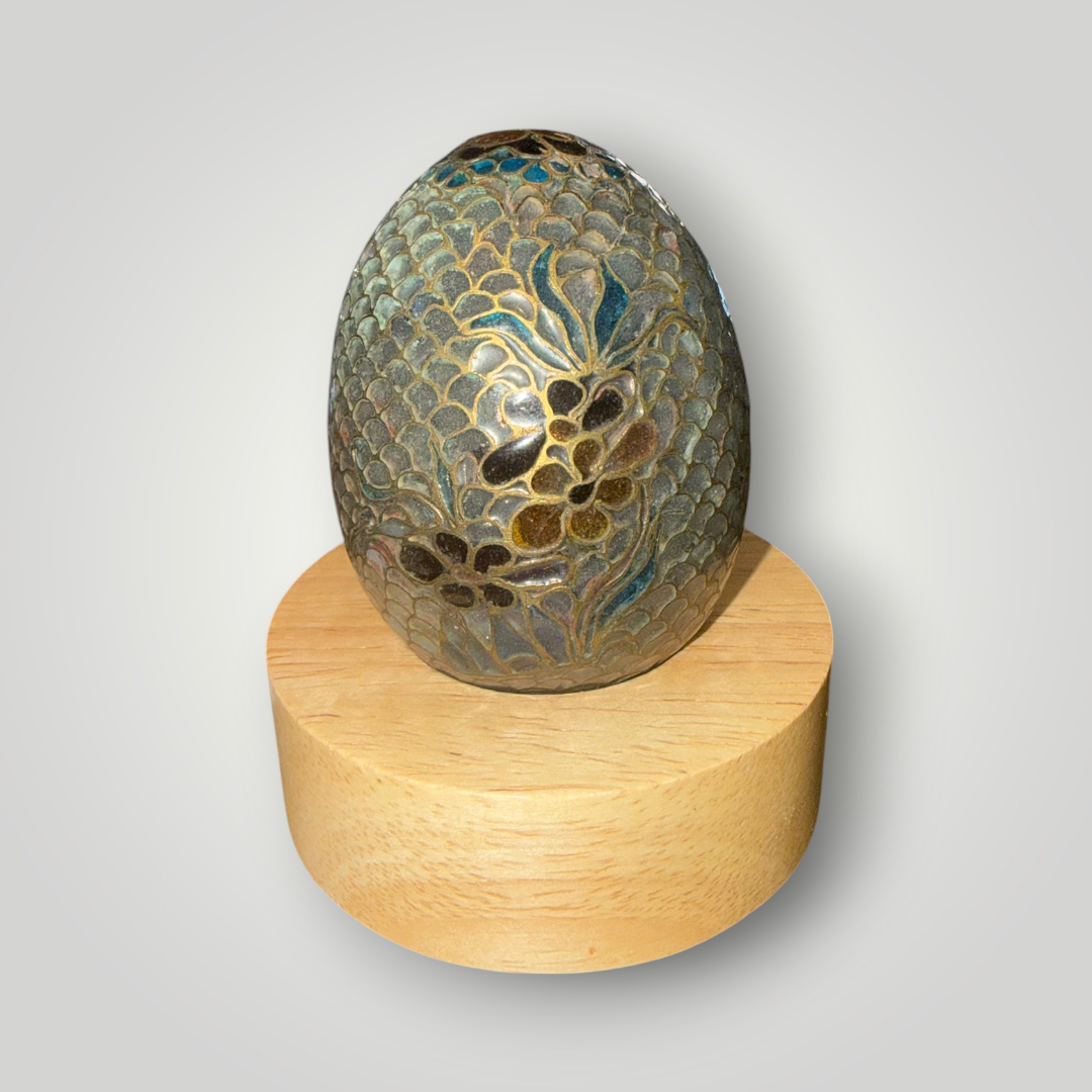 Translucent Cloisonné-Style Blue Floral Decorative Egg – 2.25"