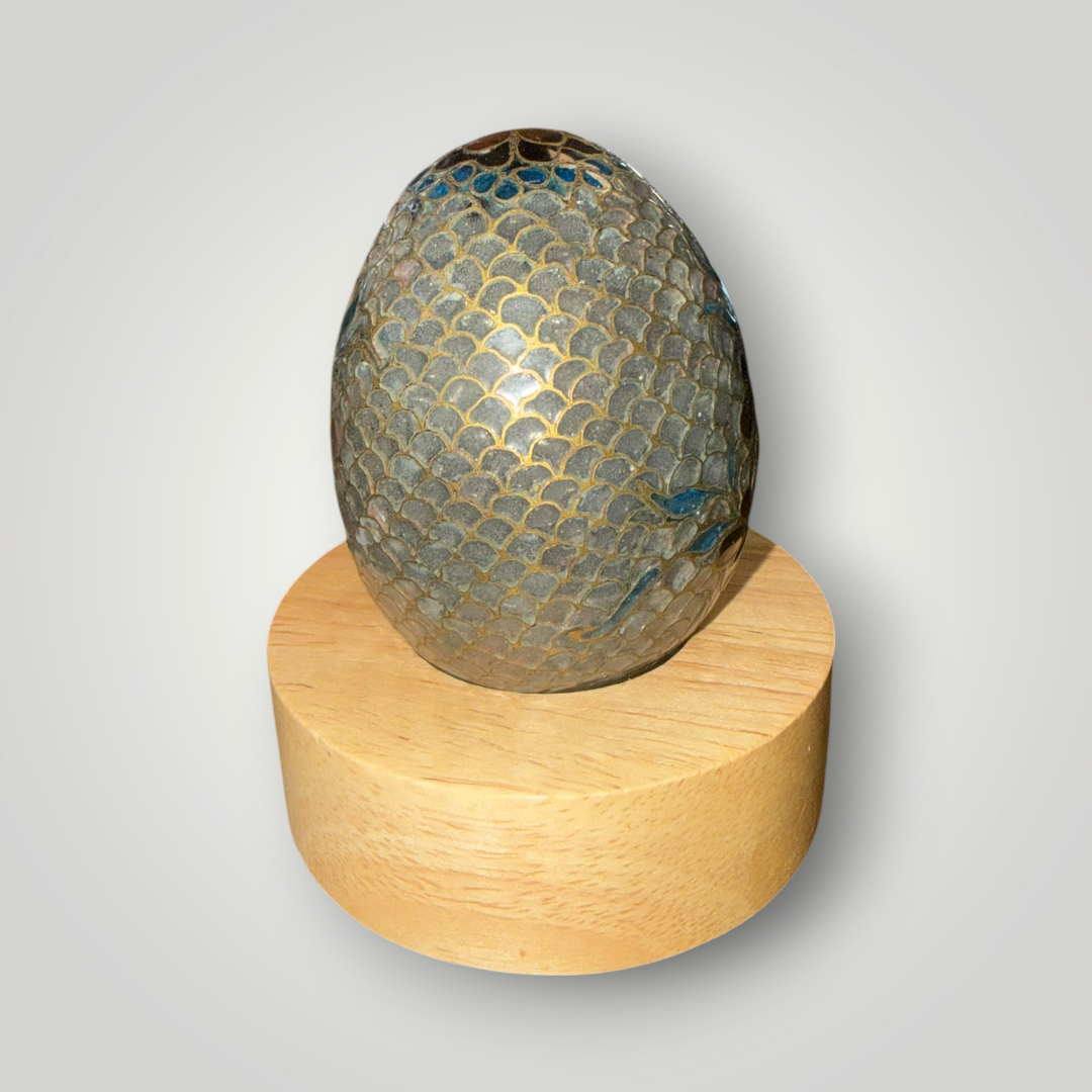 Translucent Cloisonné-Style Blue Floral Decorative Egg – 2.25"