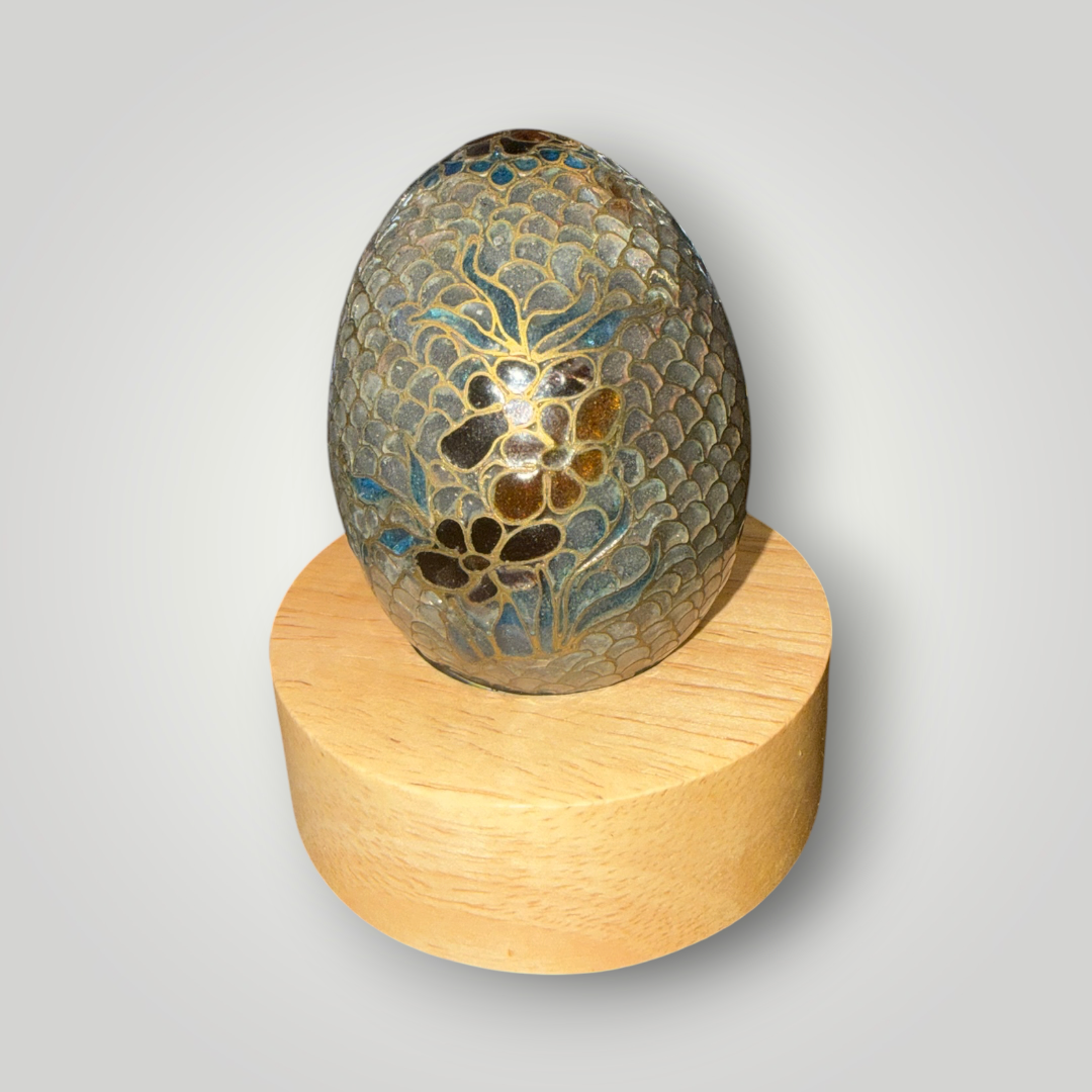 Translucent Cloisonné-Style Blue Floral Decorative Egg – 2.25"