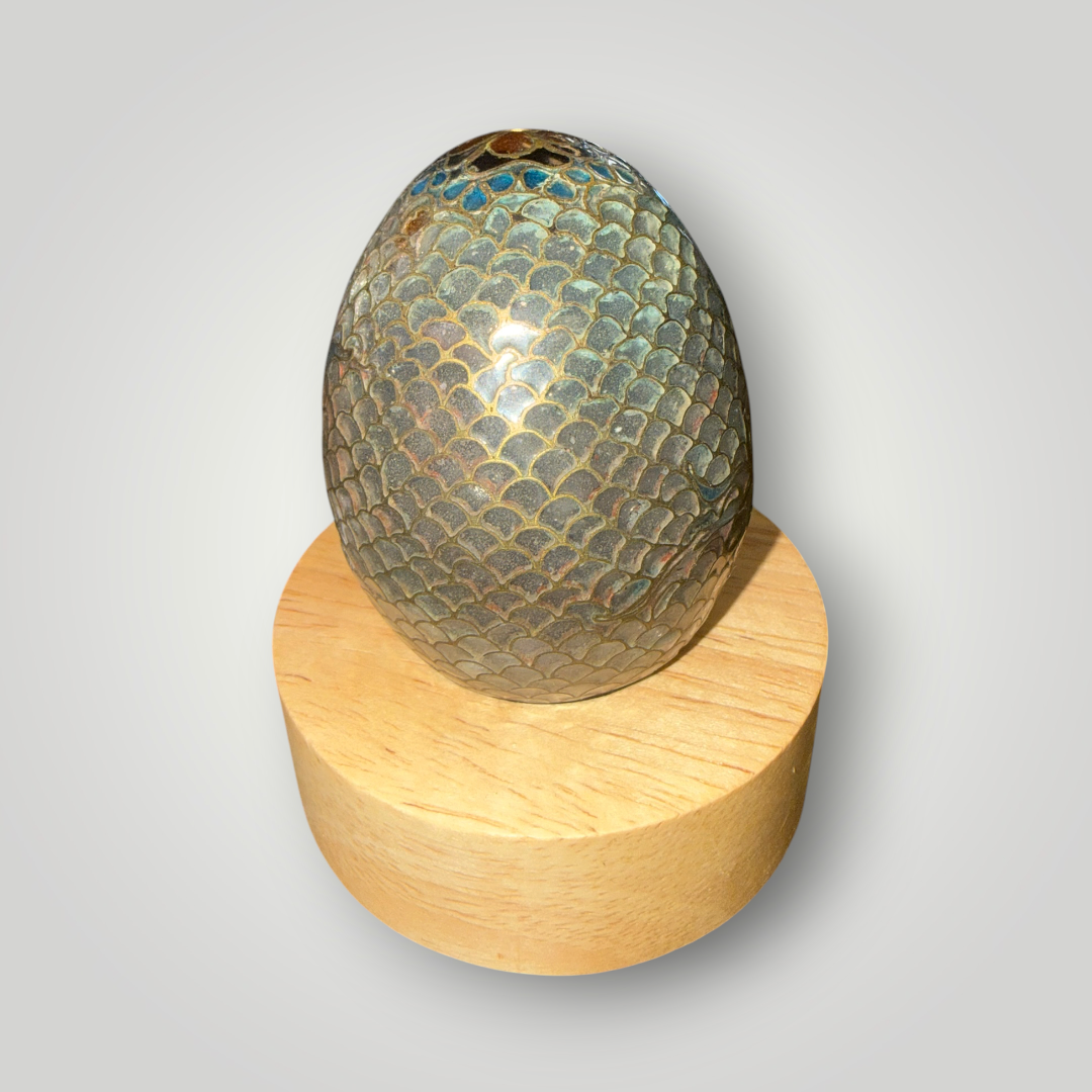 Translucent Cloisonné-Style Blue Floral Decorative Egg – 2.25"