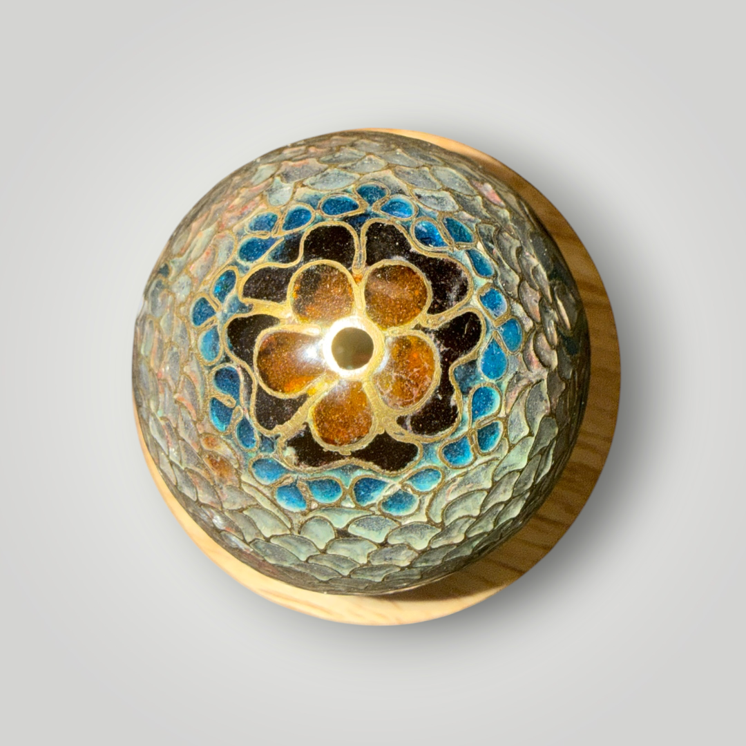 Translucent Cloisonné-Style Blue Floral Decorative Egg – 2.25"