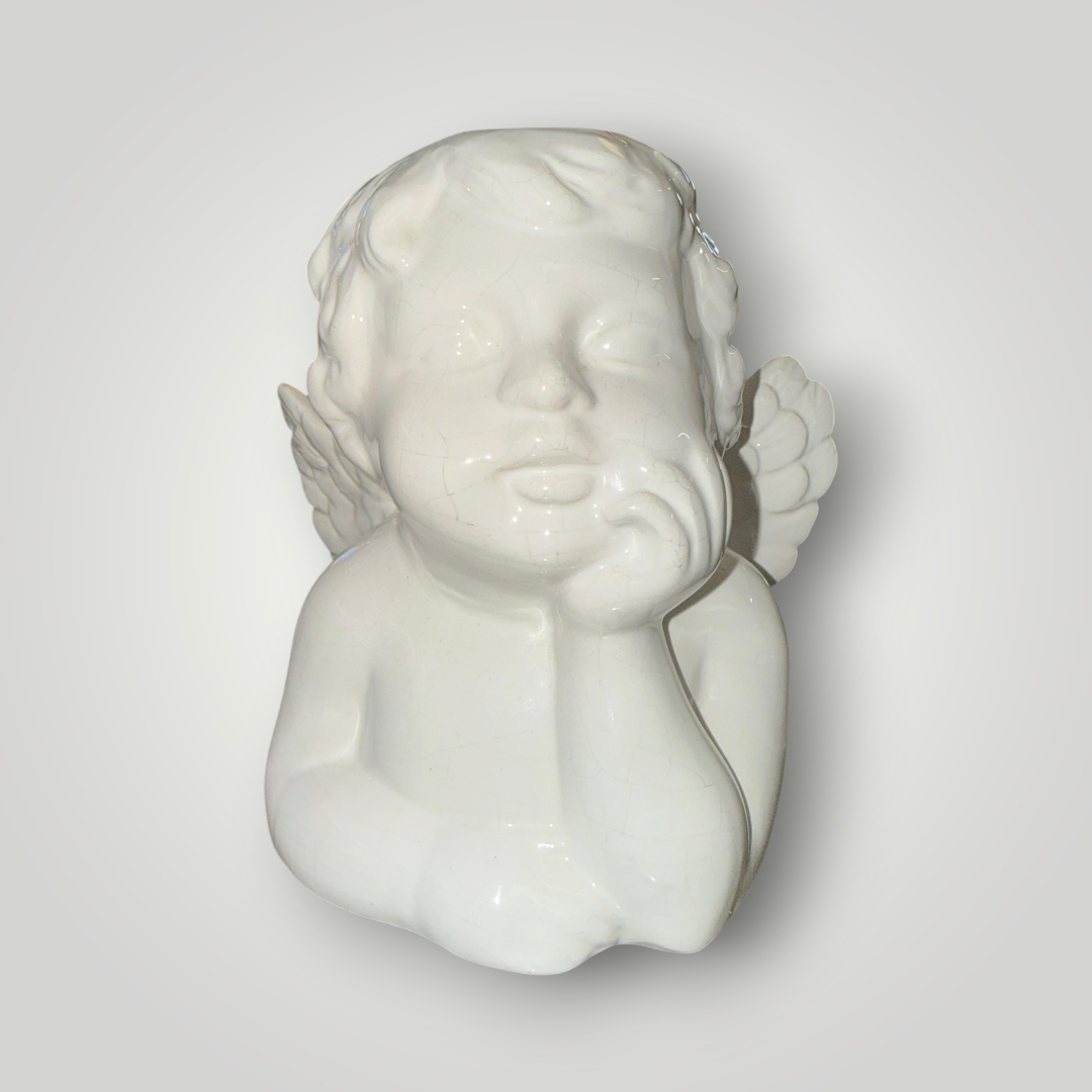 White Ceramic Cherub Angel Votive Candle Holder