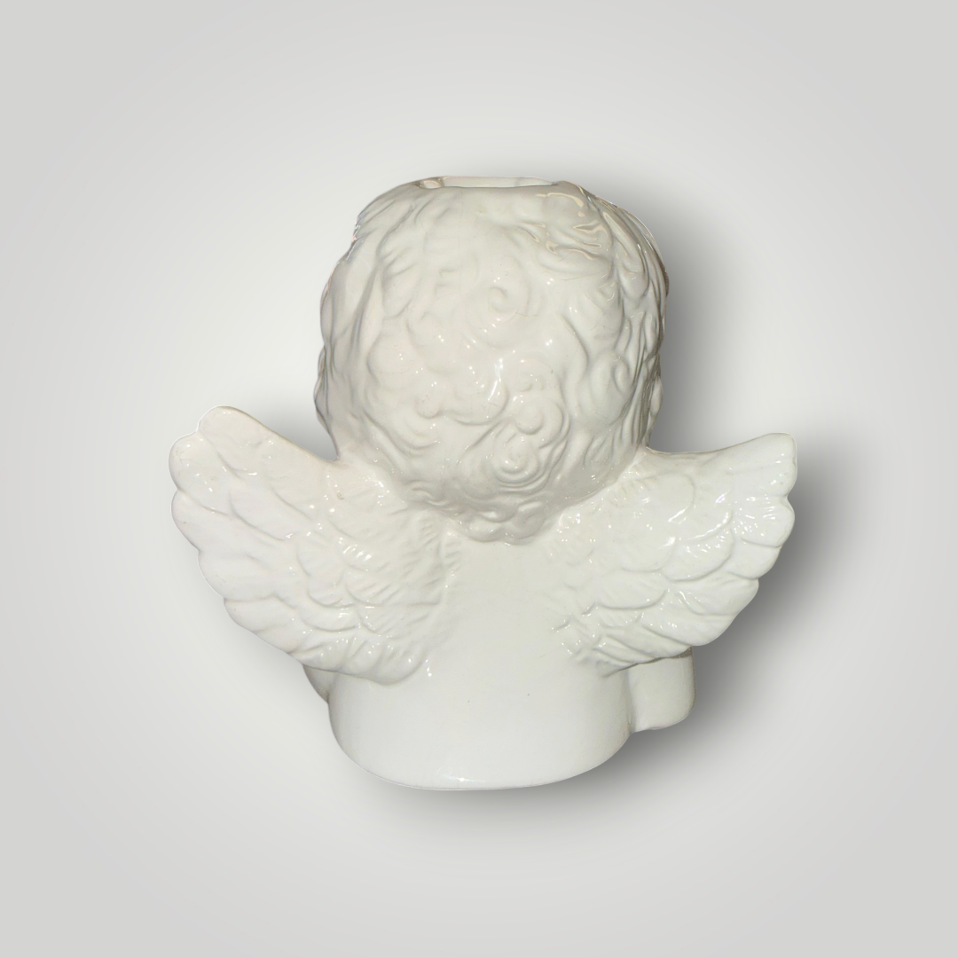 White Ceramic Cherub Angel Votive Candle Holder