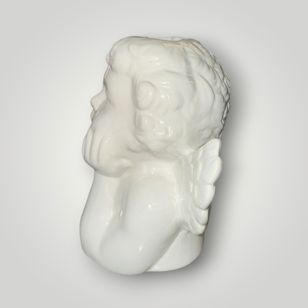 White Ceramic Cherub Angel Votive Candle Holder